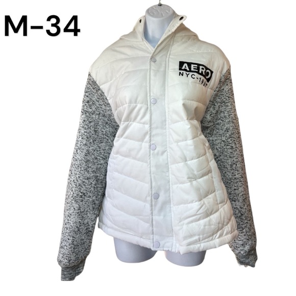 Sz Large Aeropostale White Gray Hooded Jacket - Picture 1 of 7